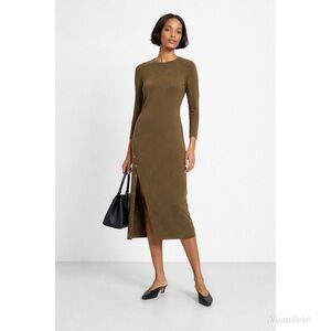 THEORY Button Hem Ranmire Knit Midi Dress M Army Green Office Casual Minimalist